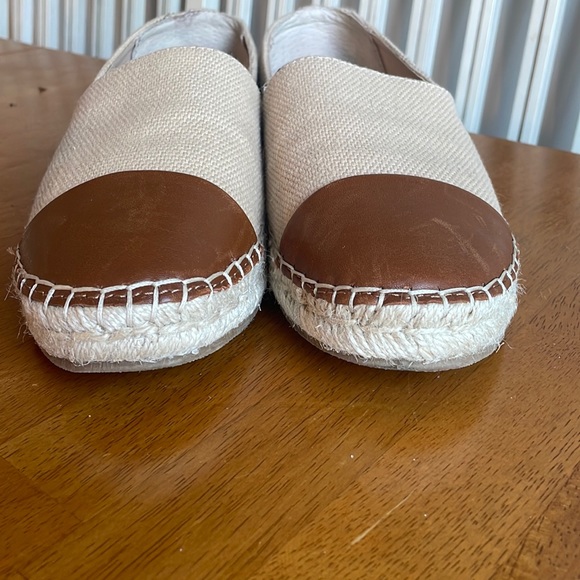 J. McLaughlin Cream Brown Canvas Leather Redding Cap Slip On Espadrille E385 - Picture 15 of 16